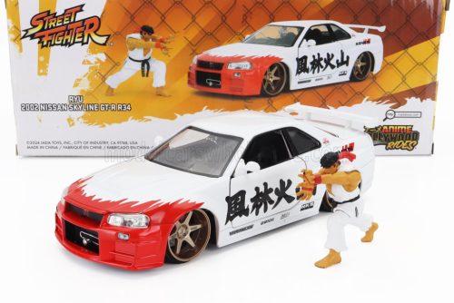 Jada - NISSAN SKYLINE GT-R (R34) ADVAN 2002 WITH STREET FIGHTER RYU FIGURE WHITE RED