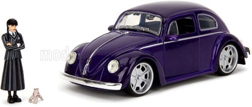 Jada - VOLKSWAGEN BEETLE MAGGIOLINO CUSTOM WITH WEDNESDAY ADDAMS & THING FIGURE 1959 BLUE BLACK