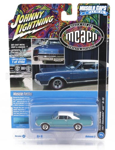 Johnny Lightning - OLDSMOBILE 442 W-30 COUPE 1967 BLUE GREEN MET WHITE