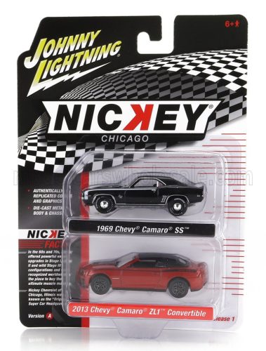 Johnny Lightning - CHEVROLET SET 2X CAMARO SS 1969 + ZL1 CABRIOLET CLOSED 2013 BLACK RED