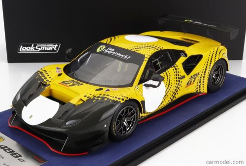 Looksmart - Ferrari 488 Gt Modificata Club Competizioni Gt 2020 - Con Vetrina - With Showcase Yellow Gloss Grey