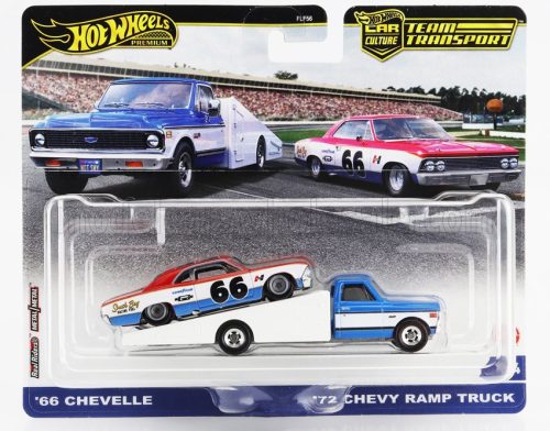 Mattel Hot Wheels - CHEVROLET CHEVY RAMP TRUCK WITH CHEVELLE N 66 RACING 1966 BLUE WHITE RED