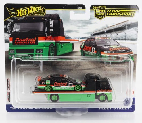 Mattel Hot Wheels - TRUCK FLEET STREET CAR TRANSPORTER WITH HONDA ACCORD N 16 RACING 1996 GREEN BLACK