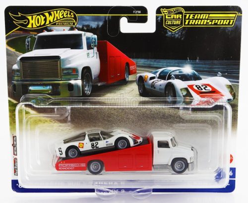 Mattel Hot Wheels - TRUCK CARRY ON CAR TRANSPORTER WITH PORSCHE 906 CARRERA 6 N 82 RACING 1966 WHITE RED