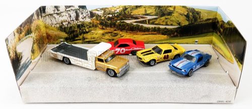 Mattel Hot Wheels - DODGE SET 4x CHALLENGER N 70 COUPE 1970 - FORD MUSTANG 2+2 FASTBACK N 89 COUPE 1965 - CHEVROLET CAMARO N 48 1970 - RETRO RIG FLATBED TRUCK CAR TRANSPORTER - CARRO ATTREZZI - WRECKER ROAD SERVICE VARIOUS