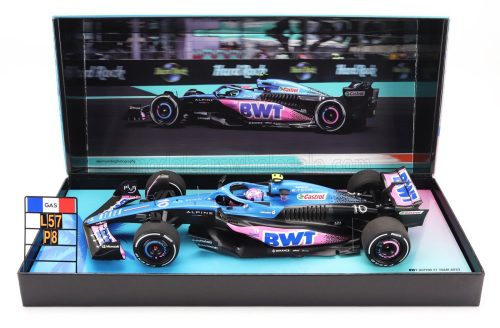 Minichamps - RENAULT F1  A523 TEAM BWT ALPINE N 10 8th MIAMI GP WITH PIT BOARD 2023 PIERRE GASLY BLUE BLACK PINK