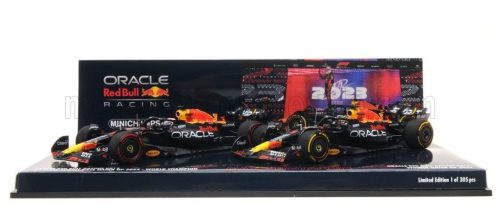 Minichamps - RED BULL SET 2X F1  RB19 TEAM ORACLE RED BULL RACING N 1 WORLD CHAMPION 2nd SPRINT RACE + WINNER QATAR GP 2023 MAX VERSTAPPEN MATT BLUE