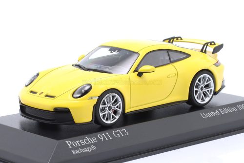 Minichamps - PORSCHE 911 992 GT3 COUPE 2020 - SILVER RIMS YELLOW