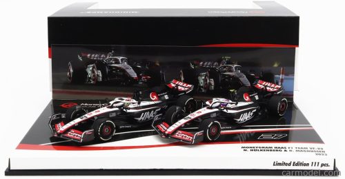 Minichamps - Haas F1 Set 2X Fw23 Team Moneygram Haas N 20 Season 2023 Kevin Magnussen + N 27 Season 2023 Nico Hulkenberg White Black Red