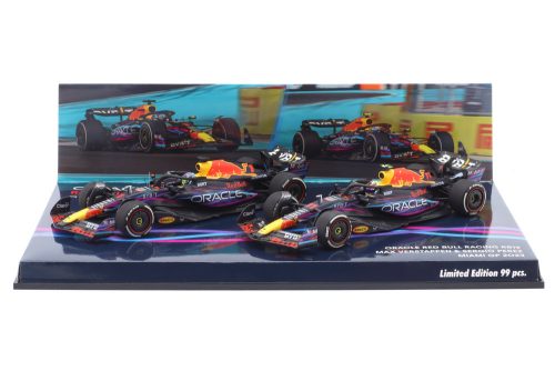 Minichamps - RED BULL SET 2X F1  RB19 TEAM ORACLE RED BULL RACING N 1 WORLD CHAMPION WINNER MIAMI GP 2023 MAX VERSTAPPEN + N 11 2nd MIAMI GP 2023 SERGIO PEREZ MATT BLUE YELLOW RED