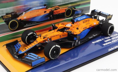 Minichamps - Mclaren F1 Mcl35L Mercedes M12 Eq Power+ Team Mclaren N 3 Winner Monza Italy Gp 2021 Daniel Ricciardo Orange Light Blue