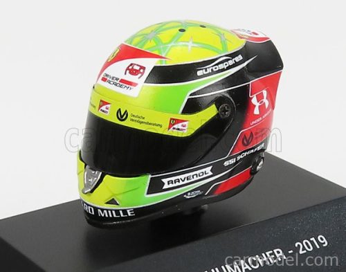 Mini Helmet - Schuberth Helmet F2 Keyring Helmet Dallara Team Prema Racing N 9 Season Mick Schumacher 2019 Yellow Green Red Black