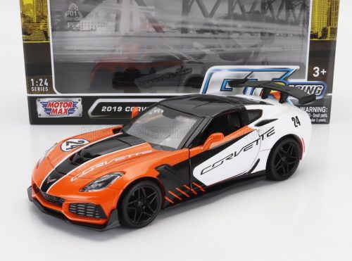 Motor-Max - CHEVROLET CORVETTE ZR1 N 24 RACING 2019 WHITE BLACK ORANGE