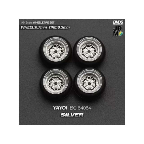 Mothobby/Bnds - 1:64 Hayashi Yayoi (Wheel: 6.7Mm, Tyre: 8.3Mm) Silver - Wheel & Tyre Set - 4 Pcs