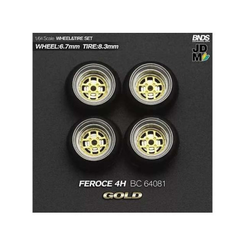 Mothobby/Bnds - 1:64 August Feroce (Wheel: 6.7Mm, Tyre: 8.3Mm) Gold - Wheel & Tyre Set - 4 Pcs