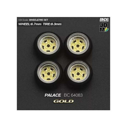 Mothobby/Bnds - 1:64 Hayashi Palace (Wheel: 6.7Mm, Tyre: 8.3Mm) Gold - Wheel & Tyre Set - 4 Pcs