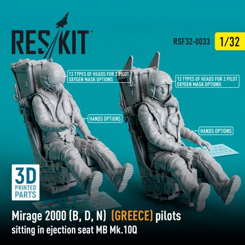 Reskit - Mirage 2000 (B, D, N) (GREECE) pilots sitting in ejection seat MB Mk.10Q (2 pcs) (3D Printed) (1/32)