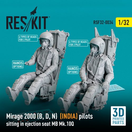 Reskit - Mirage 2000 (B, D, N) (INDIA) pilots sitting in ejection seat MB Mk.10Q (2 pcs) (3D Printed) (1/32)