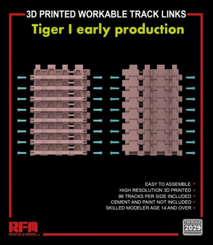 Rye Field Model - 3D printed  Workable track links for Tiger I early