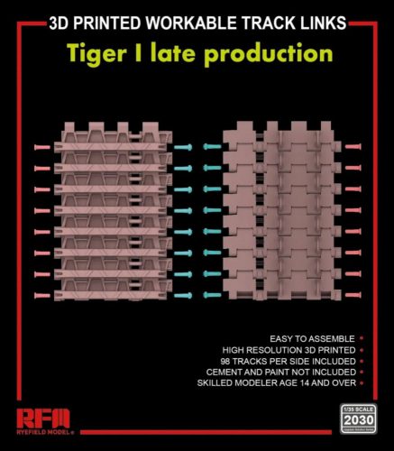 Rye Field Model - 3D printed  Workable track links for Tiger I late