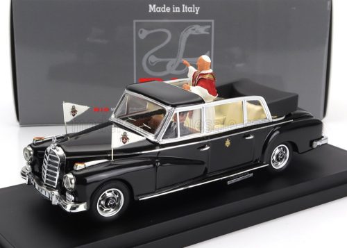 Rio-Models - MERCEDES BENZ 300D LIMOUSINE SEMICONVERTIBLE 1960 - WITH DRIVER AND POPE FIGURE - PAPA GIOVANNI XXIII BLACK