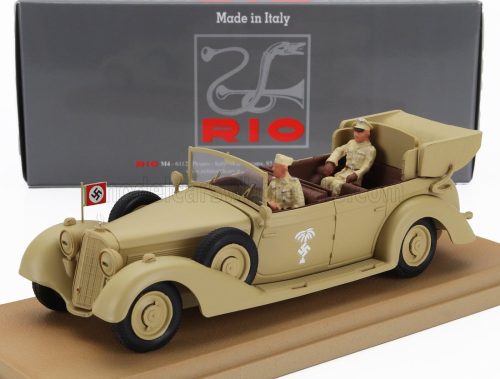 Rio-Models - MERCEDES BENZ 770K CABRIOLET AFRICA KORPS 1941 WITH ROMMEL AND DRIVER FIGURES MILITARY SAND