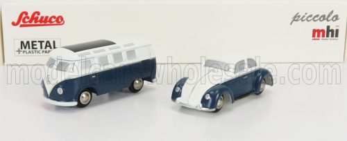 Schuco - VOLKSWAGEN SET 2X KAFER BEETLE + T1 MINIBUS SAMBA 1955 WHITE BLUE