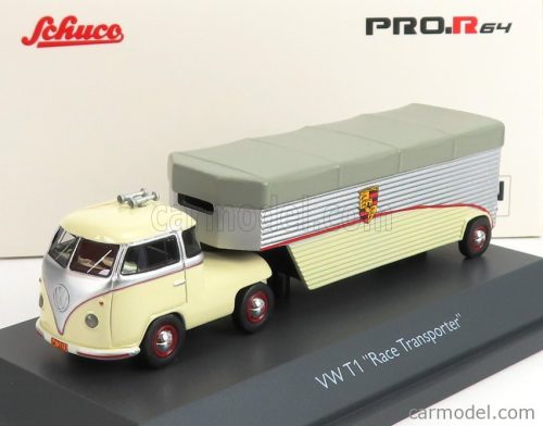 Schuco - Volkswagen T1B Continental Motors Porsche Car Transporter 1962 Cream Grey Silver