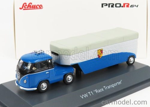 Schuco - Volkswagen T1B Continental Motors Porsche Car Transporter 1962 Blue Black