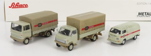 Schuco - VOLKSWAGEN SET 3X STUCKGUT T2 VAN - HANOMAG F55 TRUCK - MERCEDES BENZ LP608 TRUCK GREY BEIGE