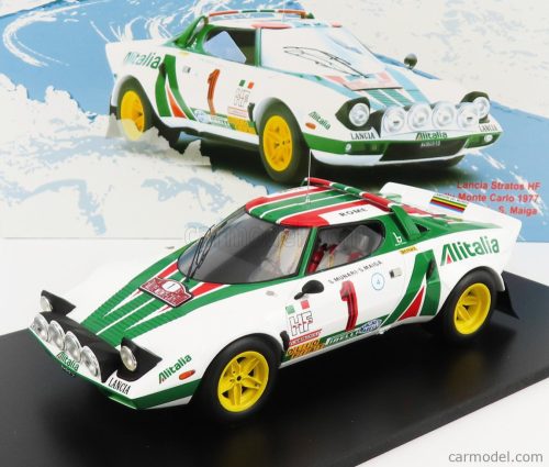 Spark-Model - Lancia Stratos Hf Alitalia (Night Version) N 1 Winner Rally Montecarlo 1977 S.Munari - S.Maiga White Green Red