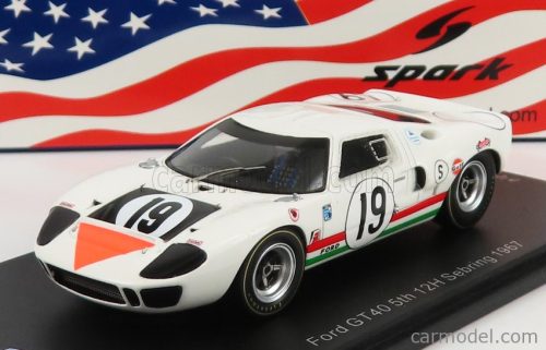 Spark-Model - Ford Usa Gt40 Mkiv 7.0L V8 N 19 12H Sebring 1967 N.Vaccarella - U.Maglioli White