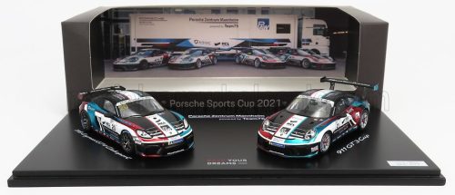 Spark - PORSCHE SET 2X PORSCHE ZENTRUM MANNHEIM 718 CAYMAN GT4 CLUBSPORT TEAM 75 N 20 2021 - 911 991 GT3 CUP TEAM 75 N 21 COUPE 2021 BLACK WHITE BLUE RED