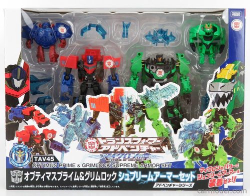 Takara-Tomy - Takara-Tomy Transformers Set 2X Adventure Grimlock + Optimus Prime Green Black Blue