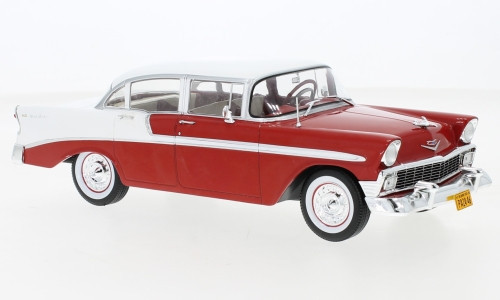 WHITEBOX - 1:24 Chevrolet Bell Air 4-door Sedan, red/white, 1956 - WHITE BOX